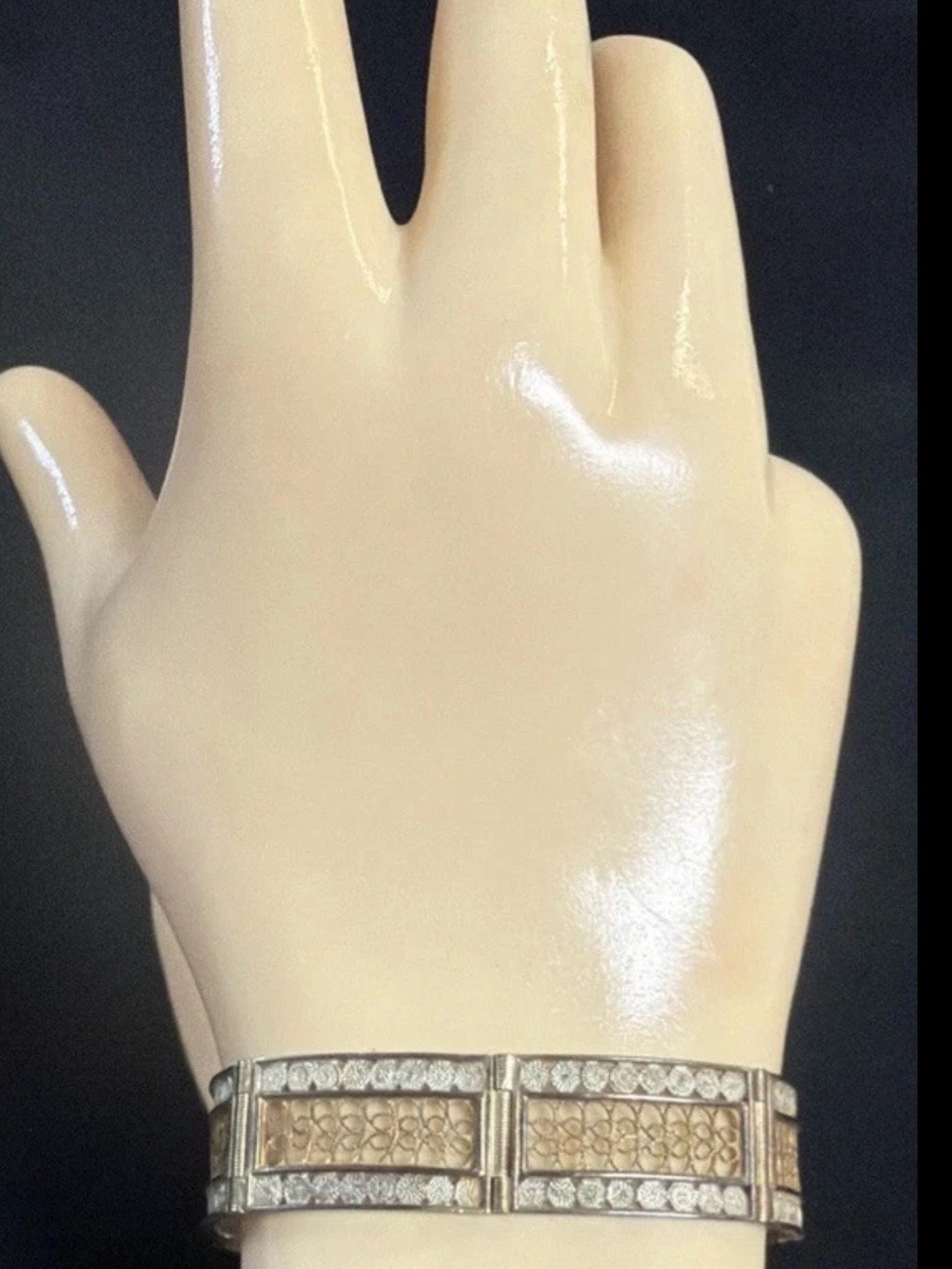 Vintage 1950’s 800 Silver Filigree Bracelet with Gold Tones 7.25” 16 grams*